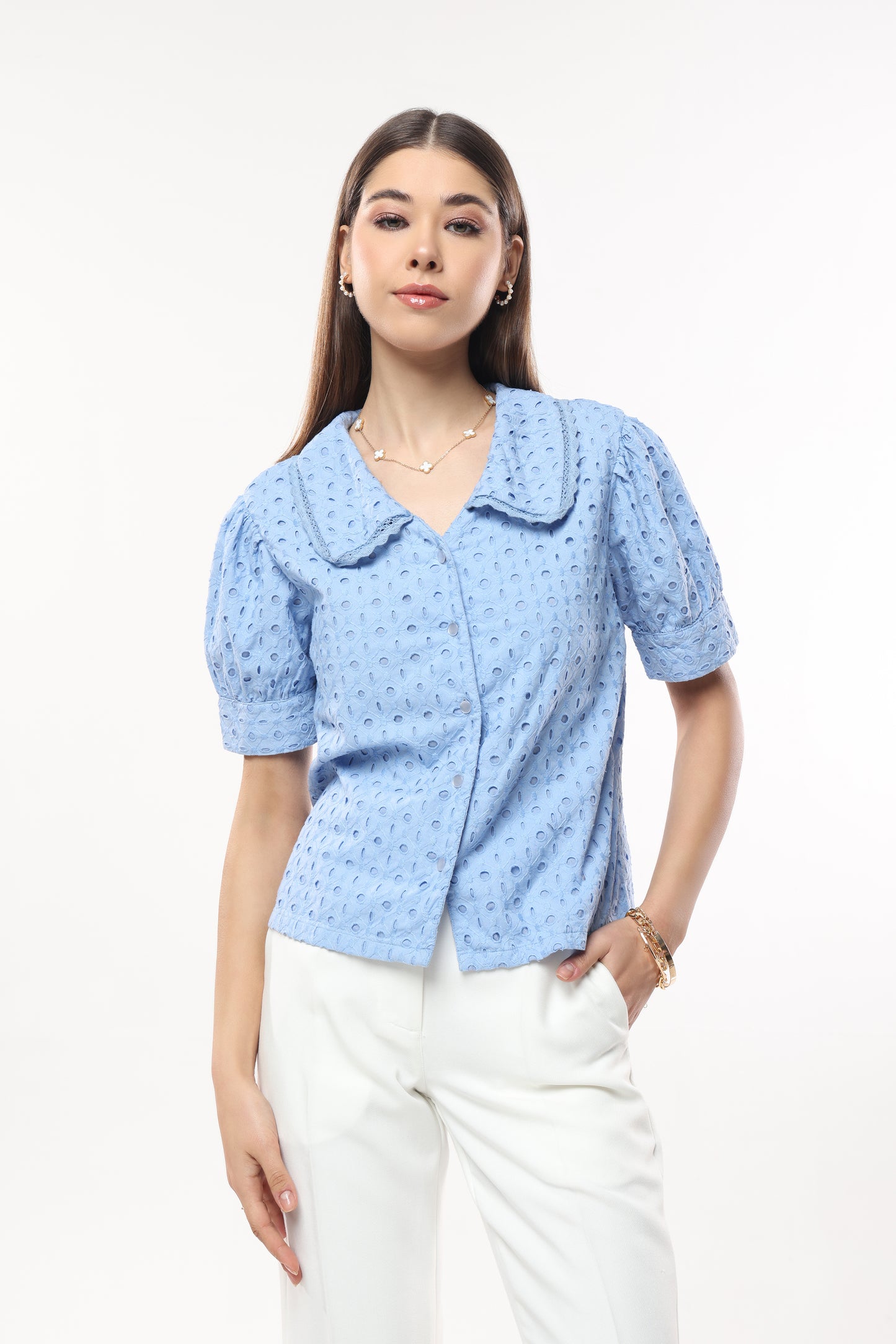 Schiffli Blouse Blue