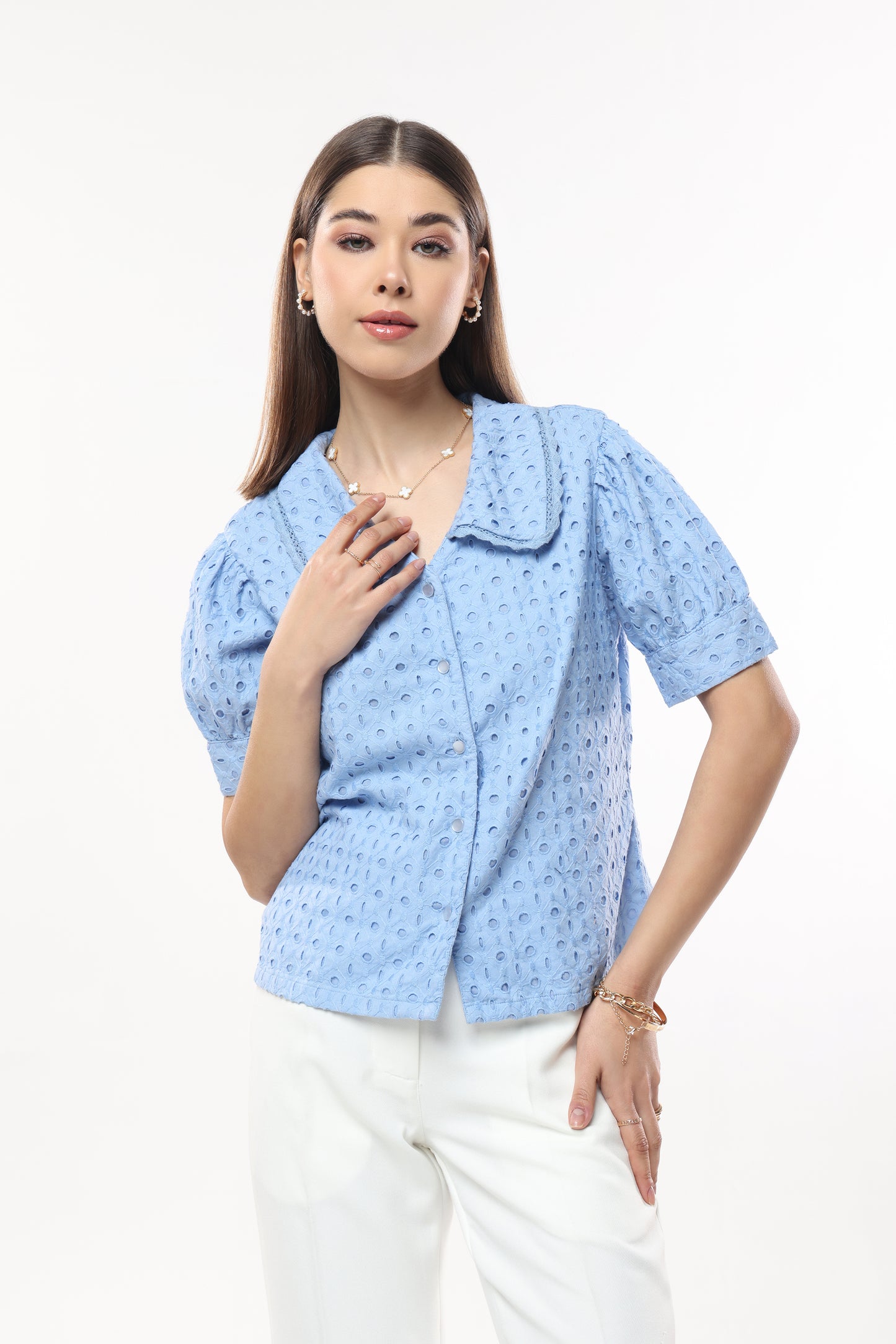 Schiffli Blouse Blue