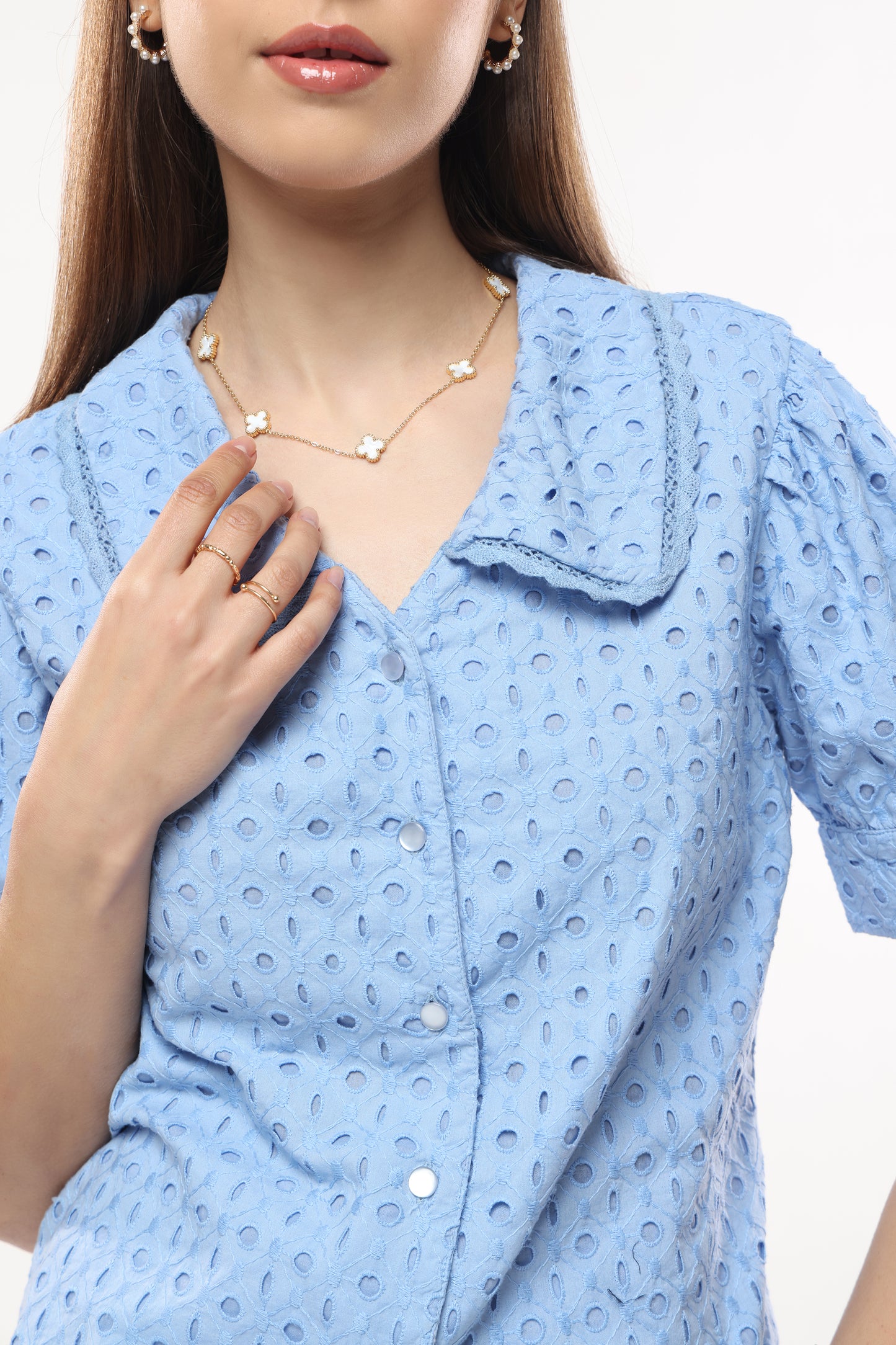 Schiffli Blouse Blue