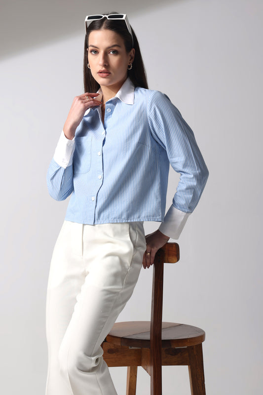 Cotton Striped Crop Shirt
