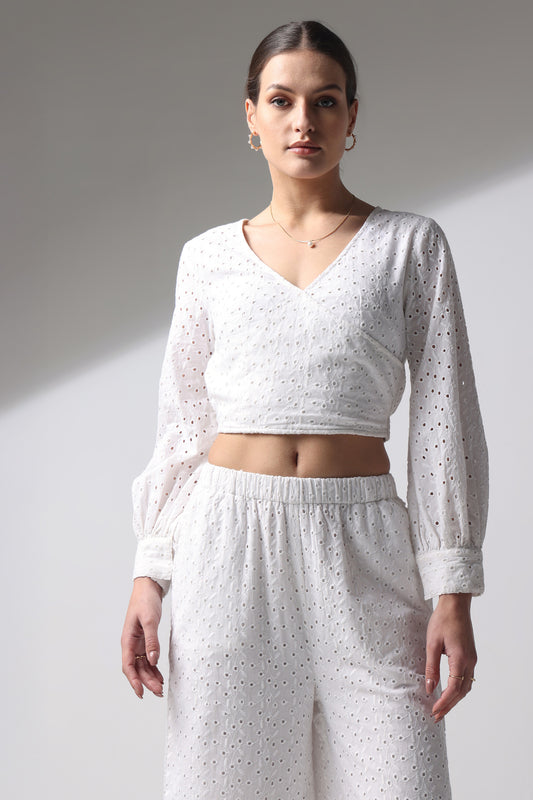Schiffli Top Puffed Sleeves