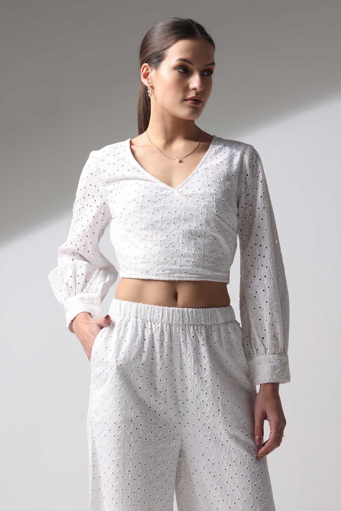 Schiffli Top Puffed Sleeves