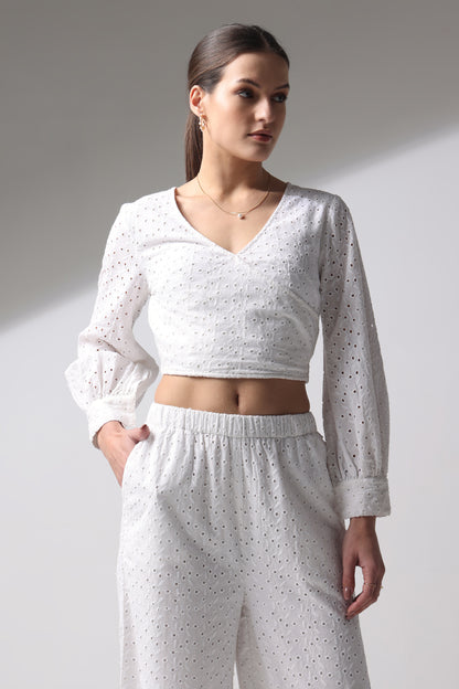 Schiffli Top Puffed Sleeves