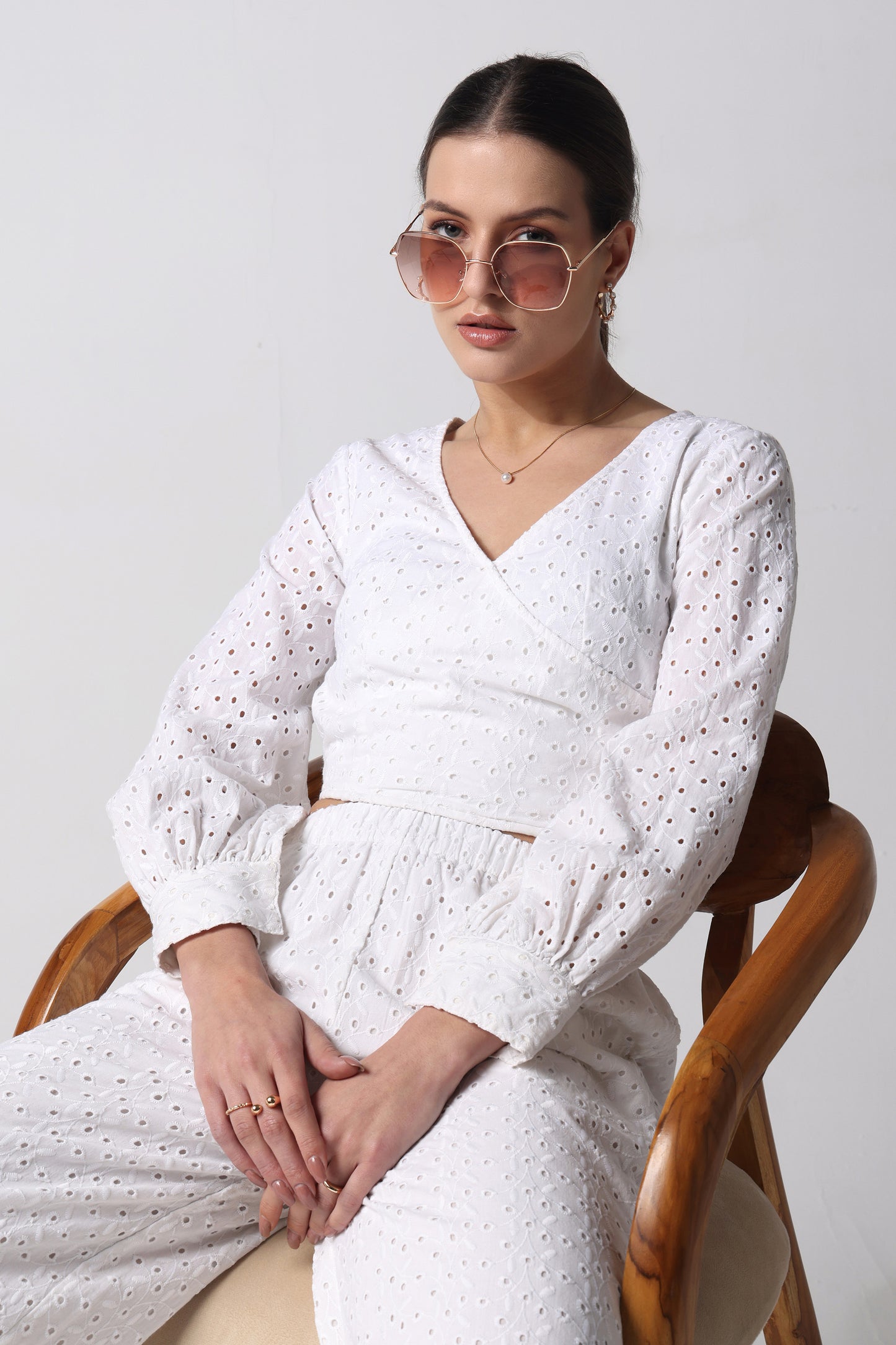 Schiffli Top Puffed Sleeves