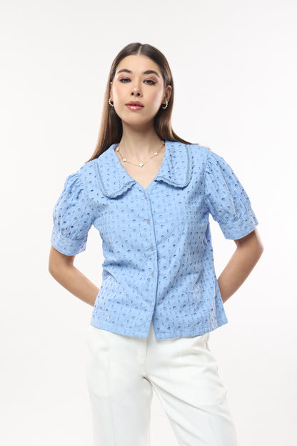 Schiffli Blouse Blue
