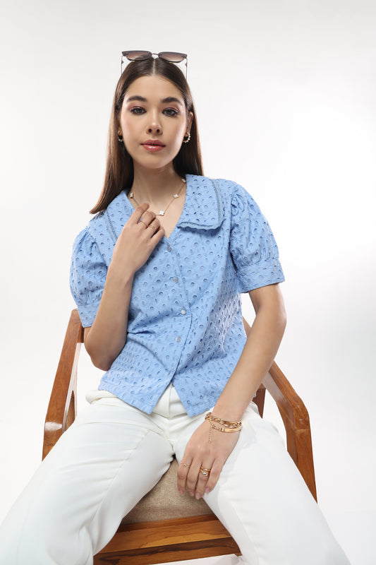 Schiffli Blouse Blue