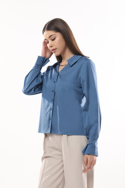 Frilled Cuff V neckline Shirt
