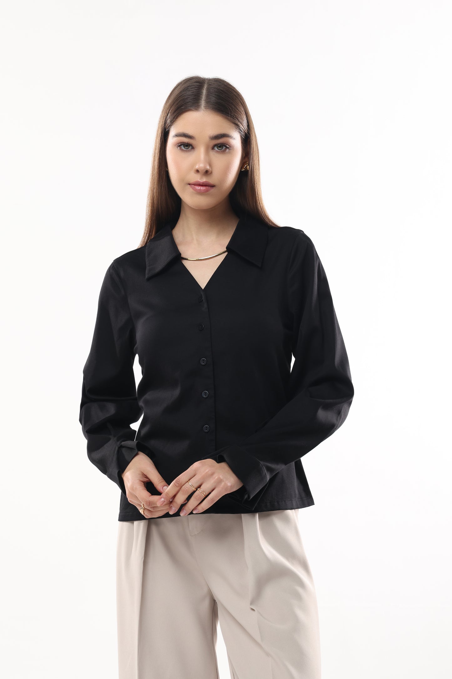 Frilled Cuff V neckline Shirt