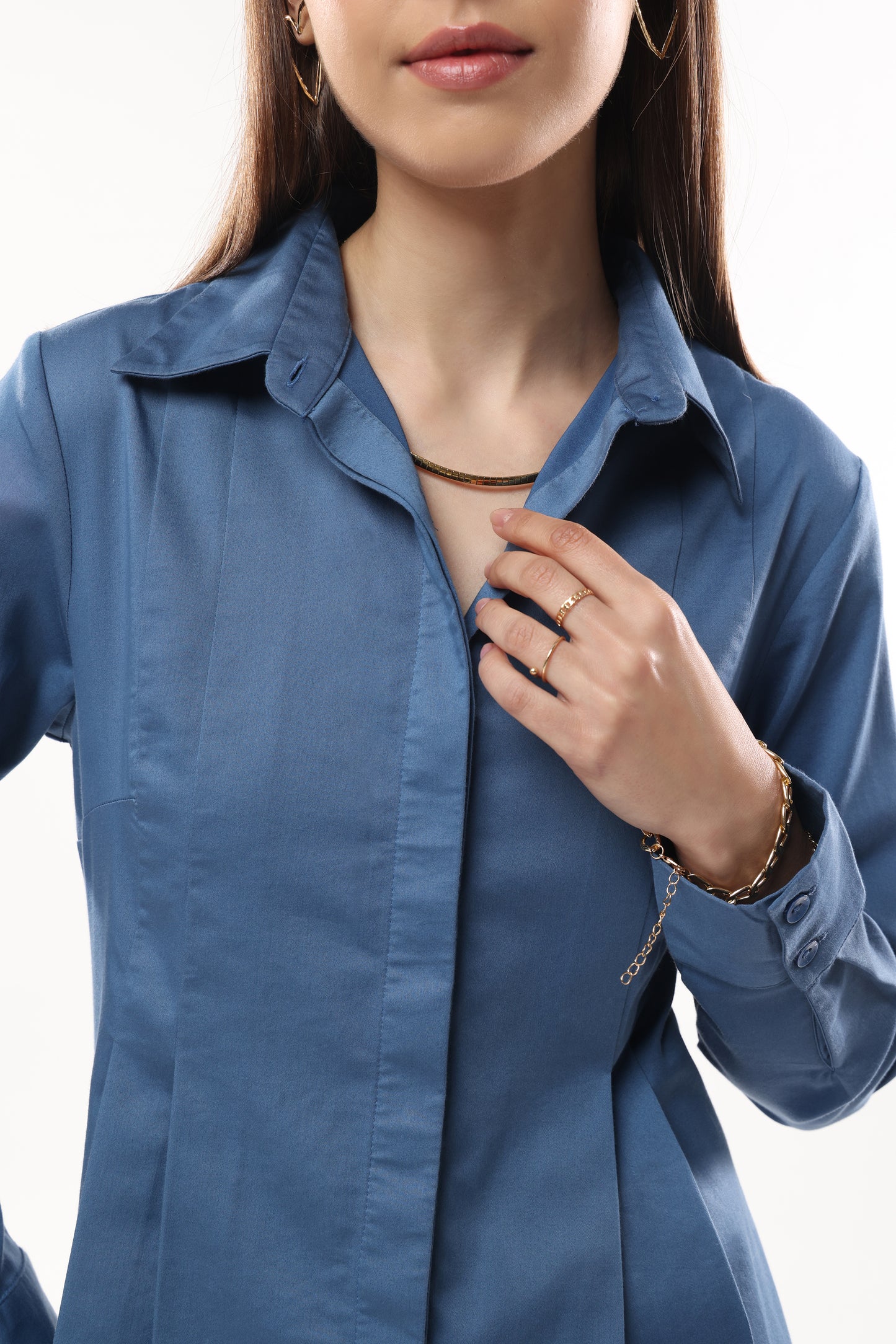 Full Sleeved Front Pleated Fit Shirt