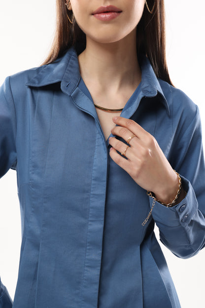 Full Sleeved Front Pleated Fit Shirt